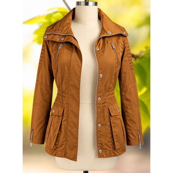 BCBGeneration Jackets & Blazers - BCBGeneration XS Womens Ginger Brown Utility Jacket Moto Quilted Cinched Waist